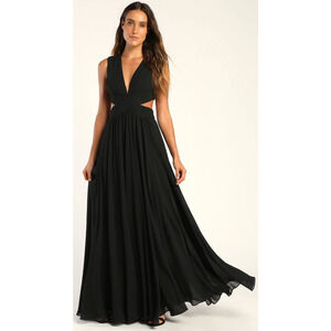Lulus Womens Cutout Maxi Dress Small Black Event Party Wedding Guest Glam NYE